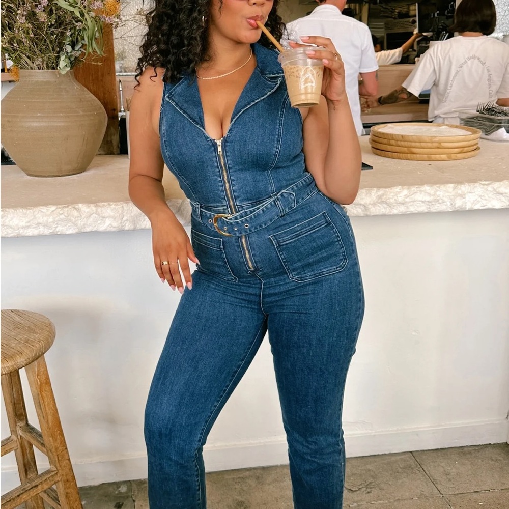 Show Me Your Mumu Denim Jumpsuit - Jacksonville Cropped Jumpsuit size XL - Picture 3 of 16